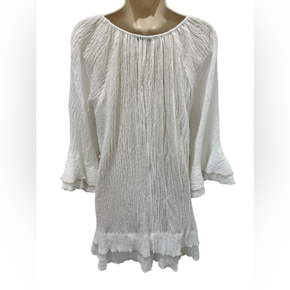 Simi Sue white geometric embroidered 3/4 bell sleeve top - Picture 6 of 6